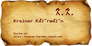 Kreiner Kármán névjegykártya
